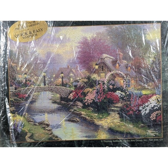Thomas Kinkade Lamplight Bridge 50925 Cross Stitch Kit 16x12" Candamar New - Picture 2 of 4